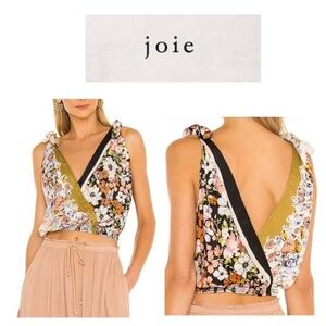 Joie Floral Tie Shoulder Wrap Front Cropped Tank Top M